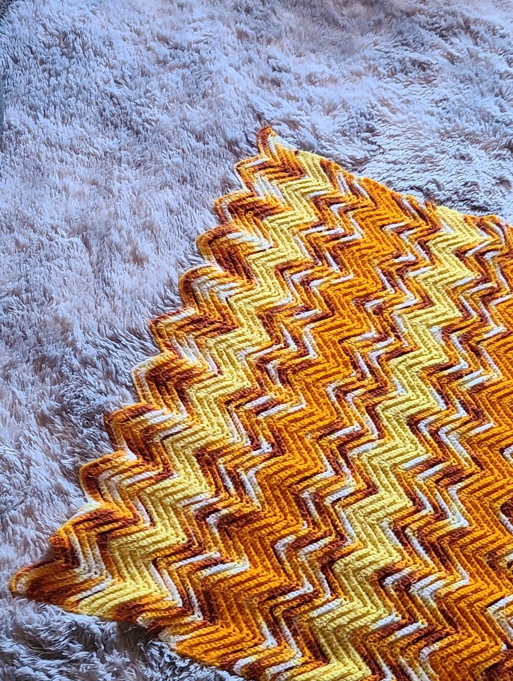 Hand Crafted Orange, Yellow & White Chevron Throw - Picture 8 of 13